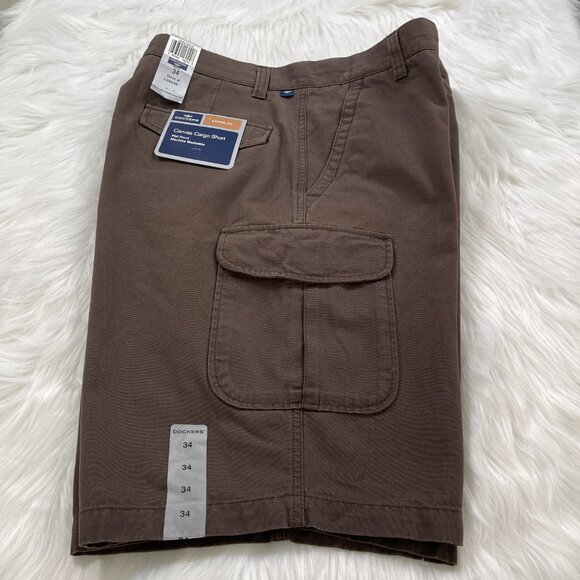 Dockers Canvas Flat Front Loose Fit Brown Cargo Shorts Men's Size 34 NWT - Picture 3 of 8